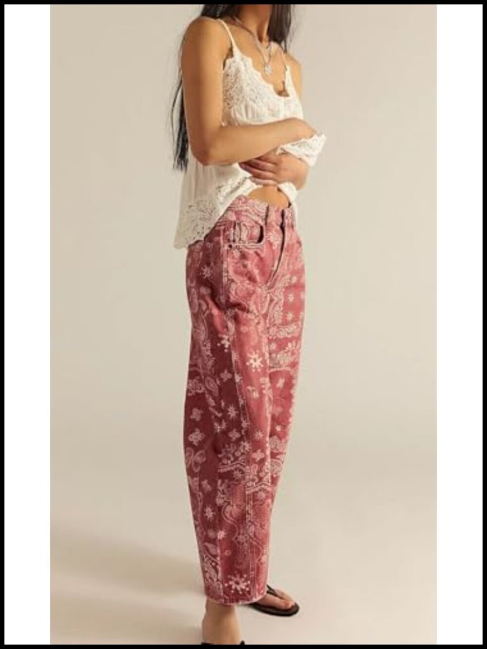 Women's Floral Print Baggy Barrel Jeans Wide Leg Mid Rise Y2k Patchwork Denim - Picture 4 of 6